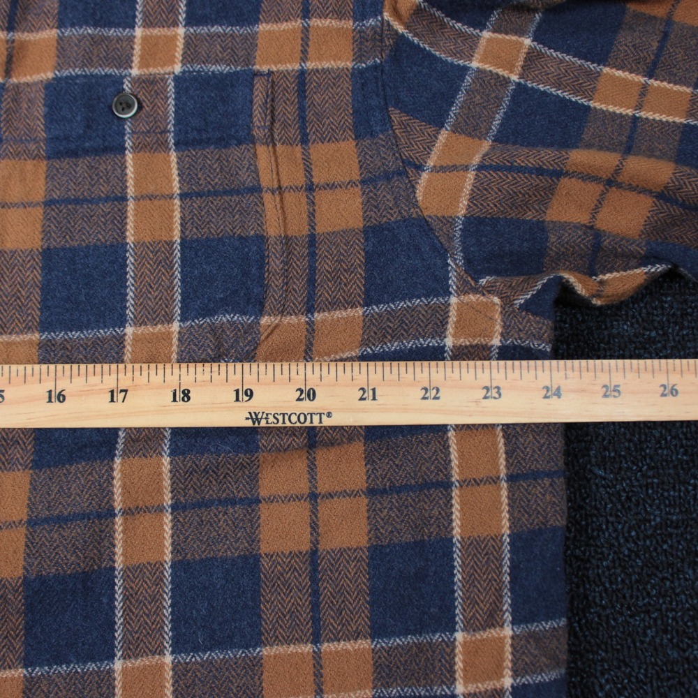 KAVU Flannel Shirt Mens XXL Blue Brown Plaid Herringbone Cotton Button Down - Picture 4 of 9